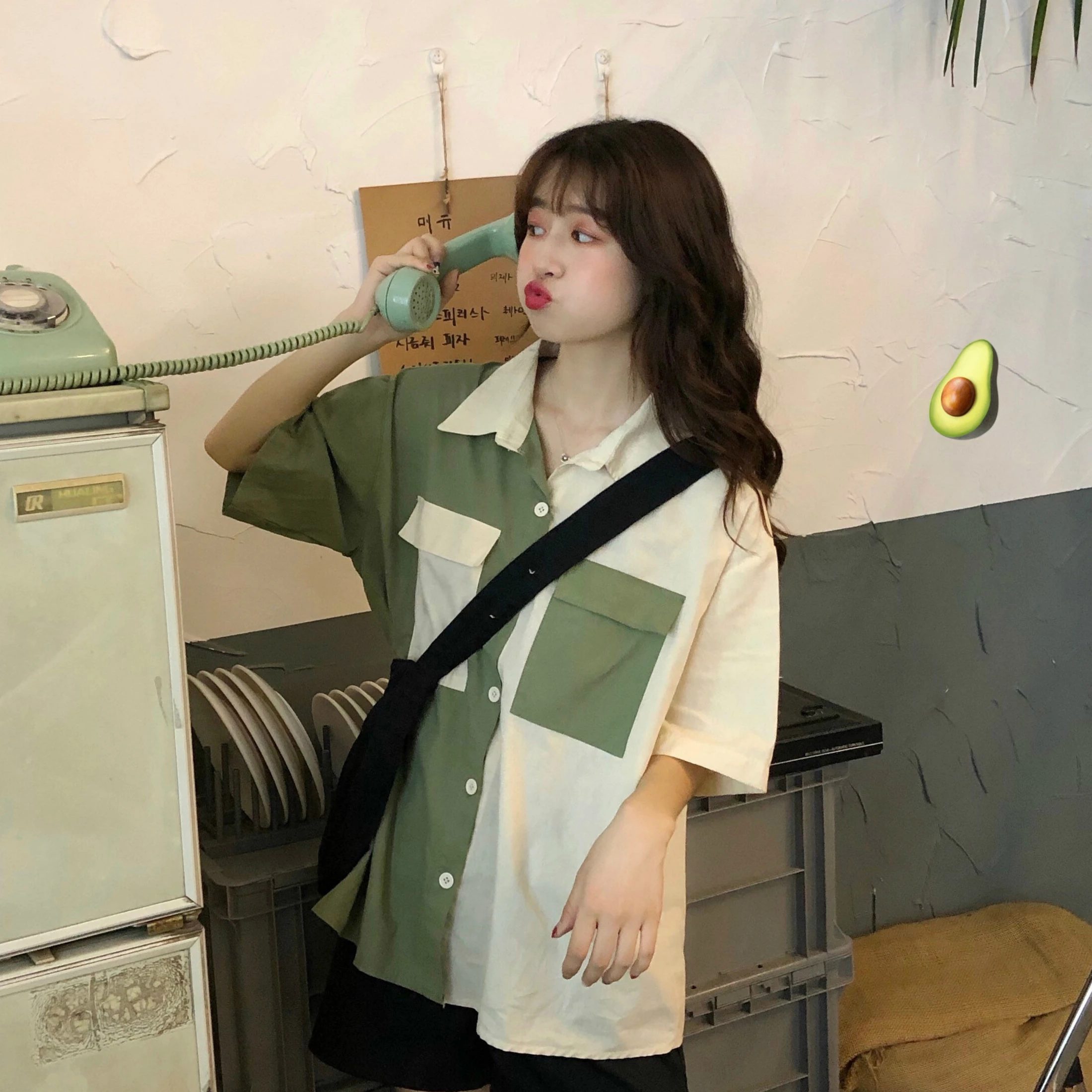 

Blouses Women Shirts Short Sleeve Patchwork Pockets Summer Fresh Leisure Students Preppy-style Vintage Loose Harajuku Simple New