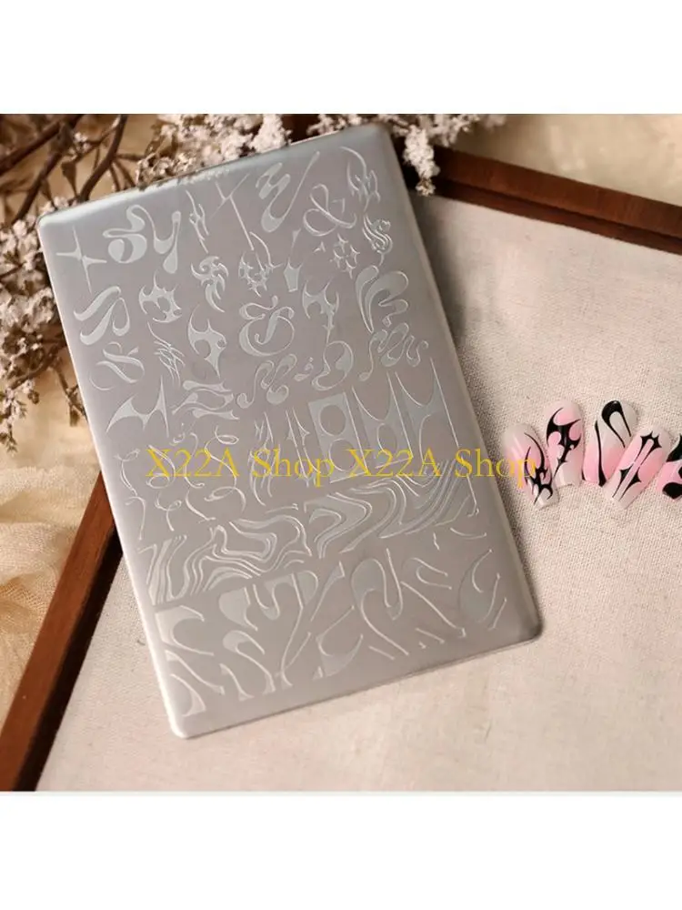 Unique Design Plate for Salon and DIY Manicures, 304 Stainless Steel French Graffiti Stamping Plate with Thin Portable and Easy