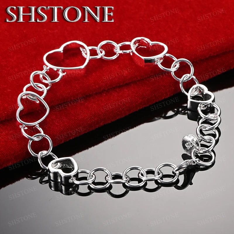 

Lovers Charm 925 Sterling Silver Hollow Heart Bracelet Fashion Charm Jewelry Birthday Wedding Gifts Party Cute Accessories