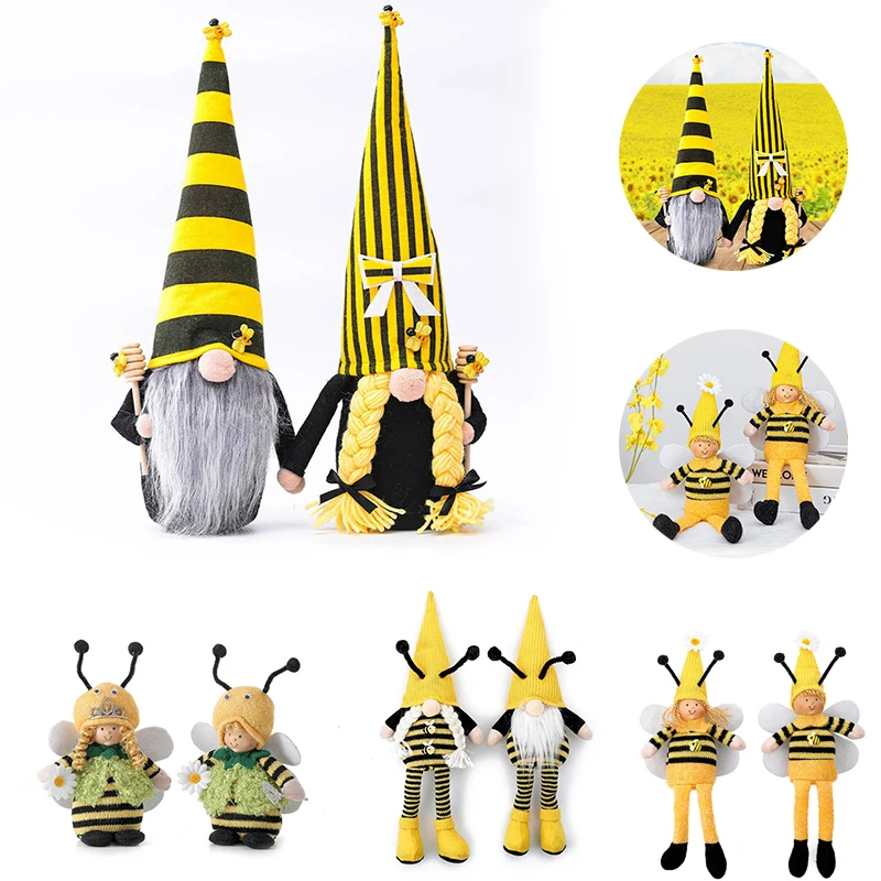 Bumble Bee Striped Gnome Plush Doll Scandinavian Tomte Nisse Swedish Honey Bee Elfs Hanging Ornament Home Decorations Cute Gifts