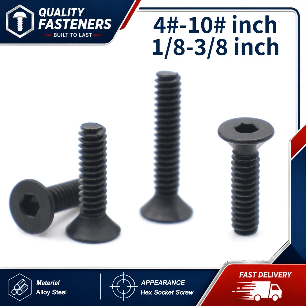 Grade 10.9 Imperial US Standard Flat Countersunk Hex Socket Allen Machine Screws #4-#10 1/4-3/8