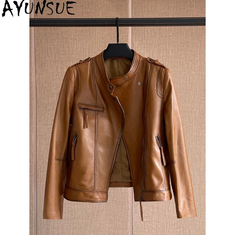 AYUNSUE 100% Genuine Sheepskin Women's Jacket 2025 Winter and Spring Short Motorcycle Jacket Woman Clothes дубленка женская