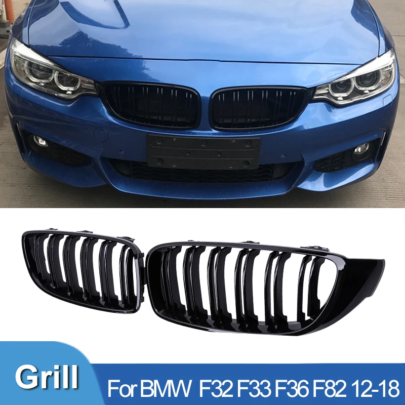 Pulleco Car Front Bumper Grille Racing Grill For BMW 4 Series F32 F33 F36 M3 F80 M4 F82 12-18 Dual-Slat Glossy Black Accessories