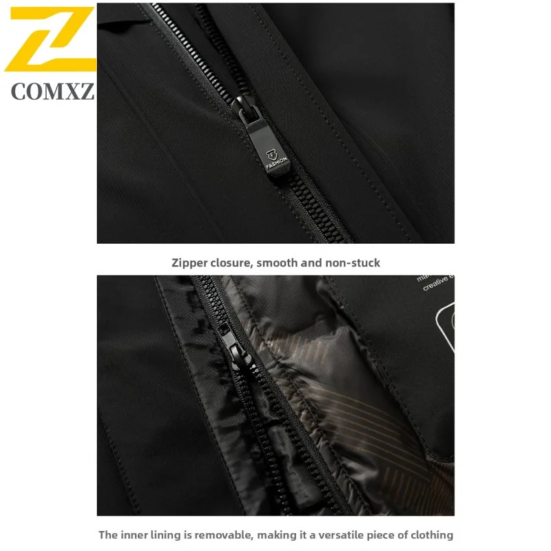 COMXZ سترة منتفخة الرجال الجديدة مقنعين في الهواء الطلق تسلق خفيفة الوزن الحشو معطف الموضة القابلة للإزالة الداخلية بطانة سترة شتوية