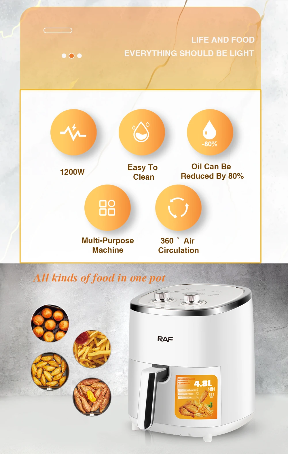 1700W 220V 4.8L Spin Button Deep Fryer ODM/OEM Customizable Logo Oil Less Fryer Air Fryer