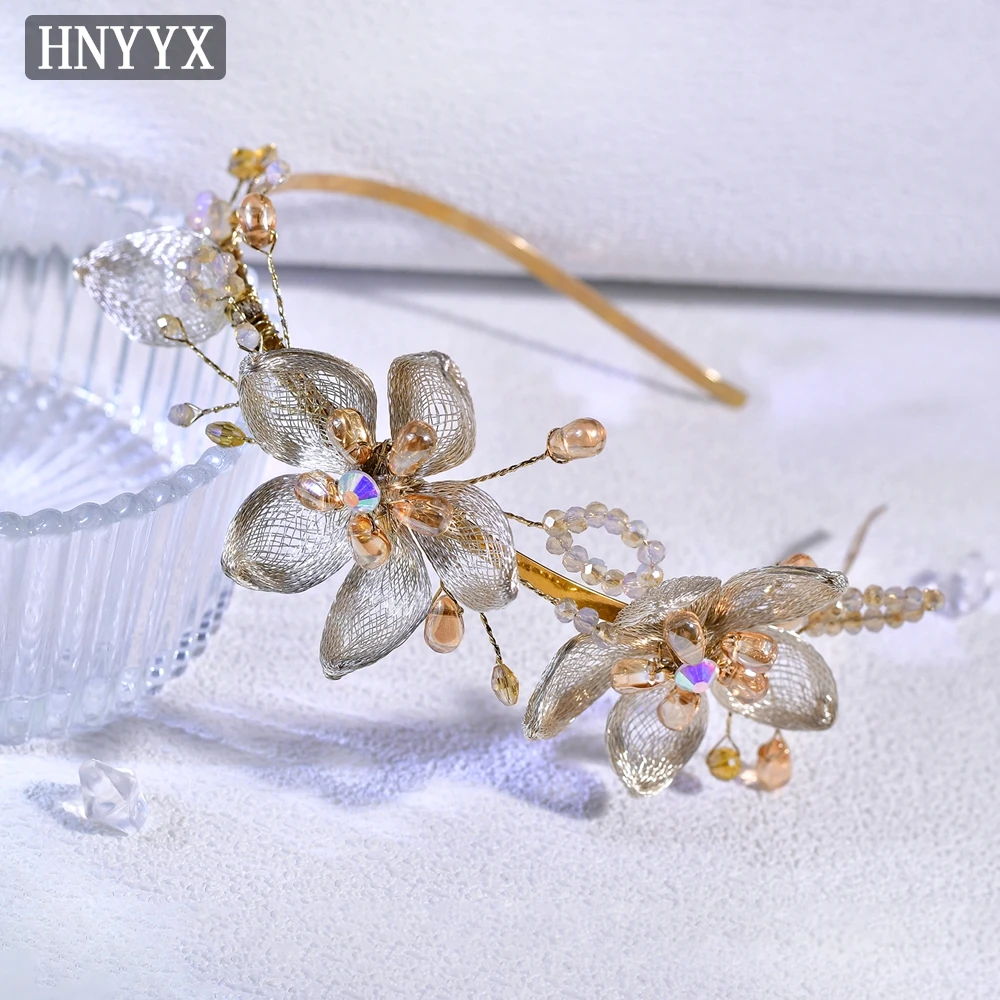 YouLaPan Elegant Ladies' Bridal Flower Headbands Handmade Organza Banquets Dances Party Weddings Gold Hair Accessories YXA322