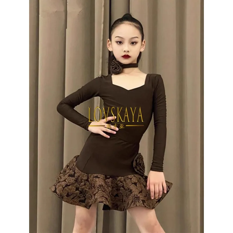 

New high-end large skirt fishbone internet celebrity set Latin dance costume girl's professional performance and training suit