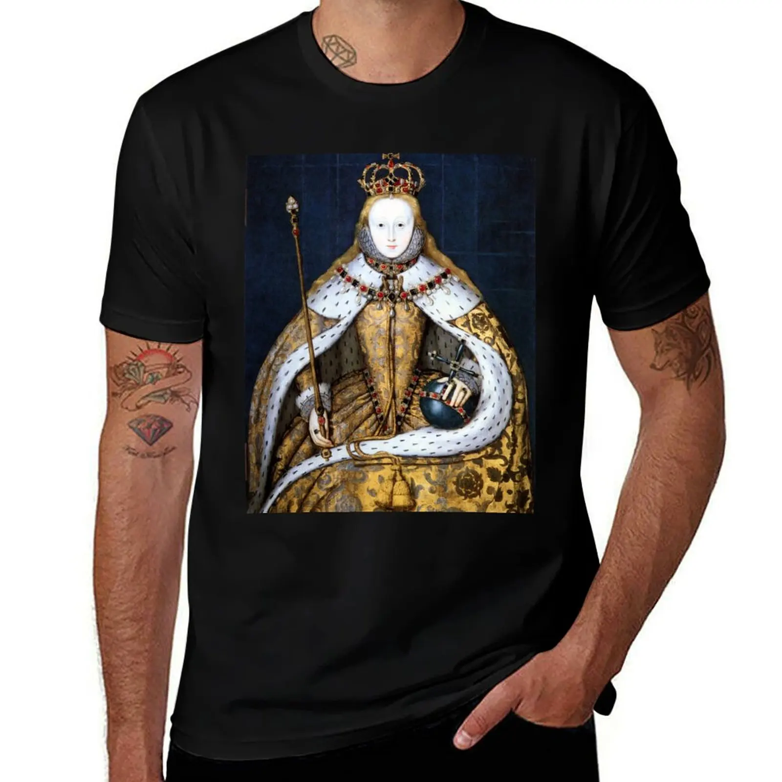 Queen Elizabeth I of England in Her Coronation Robe T-Shirt Blouse Short sleeve tee blanks Short sleeve tee men