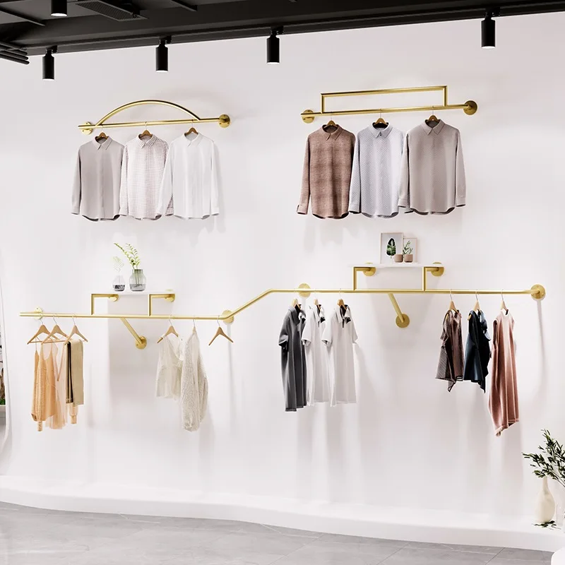 Clothing store display rack, wall display rack, men's and women's clothing store storage board shelf, gold and silver clothes