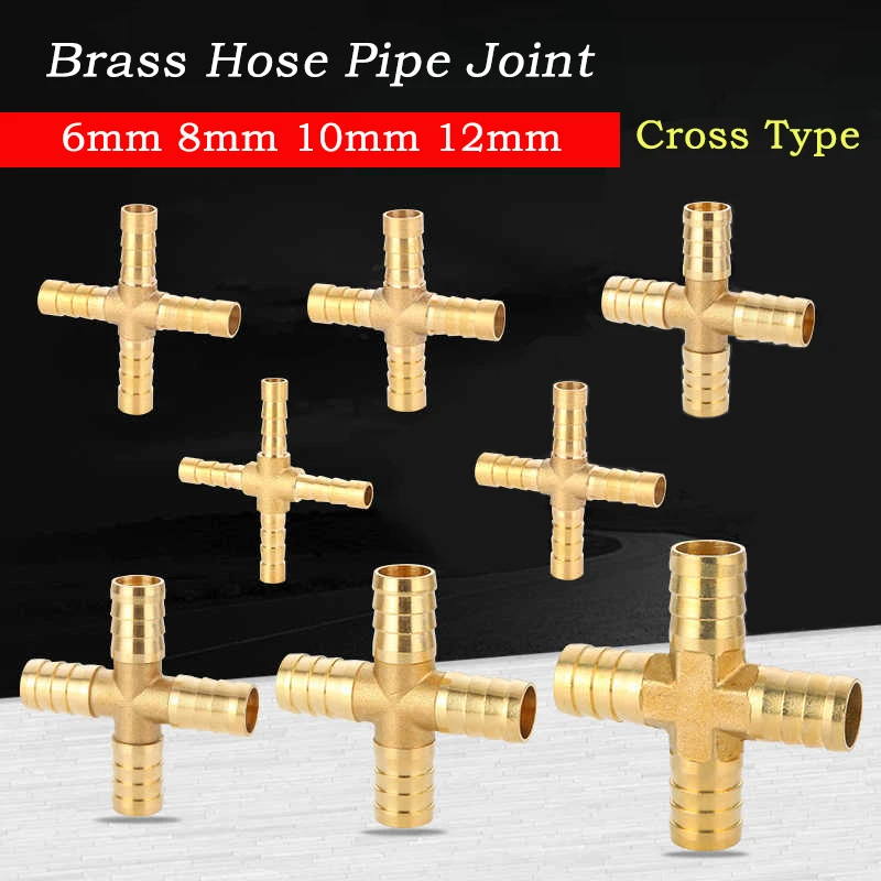 

6/8/10/12mm﻿ Brass Splicer Pipe Fitting Cross Type Hose Pipe Fitting Barbed Connector Joint Air Water Oil Coupler Adapte