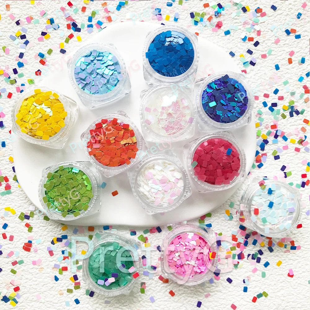 PrettyG 1 Box CR 3mm Rounded Rectangle Glitter Shape Macaroon Colorful Opal Glitter For DIY Gel Nail Art Decoration Accessories