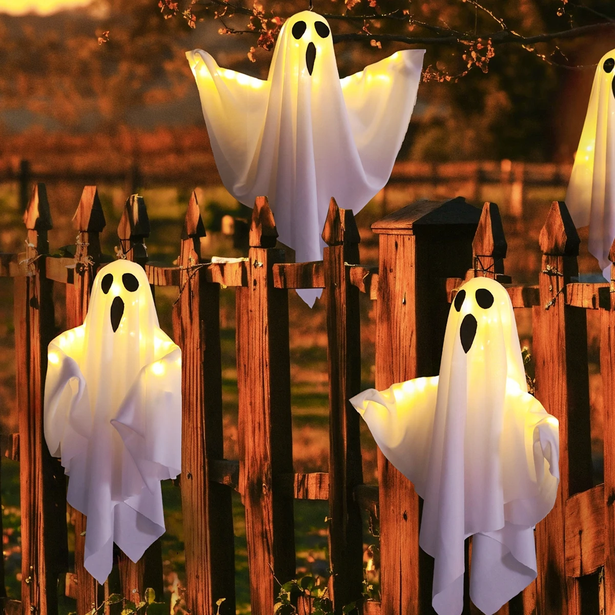 White Ghost Halloween Horror Atmosphere Creative LED Hanging Lights Decor 2024 Spooky Haunted Halloween Party Ghost Decoration