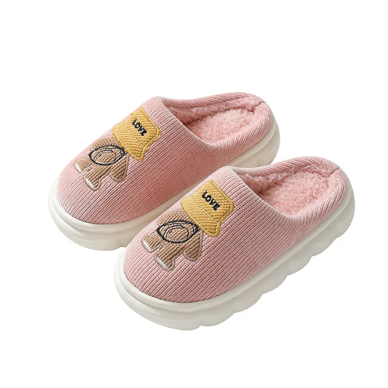 Children Cotton Slippers for Girl Soft Soled Anti Slip Knitted Fabric Plush Slippers Kid Shoe for Girl Winter Shoe House Slipper