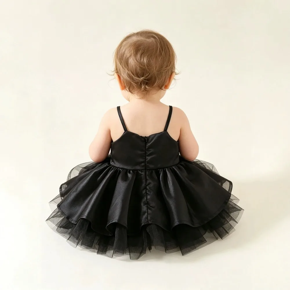 Solid Color Spaghetti Strap Princess Dress For Infant Baby Girls, Tulle Tutu Skirt 100 Days 1st Birthday Party Formal Gown