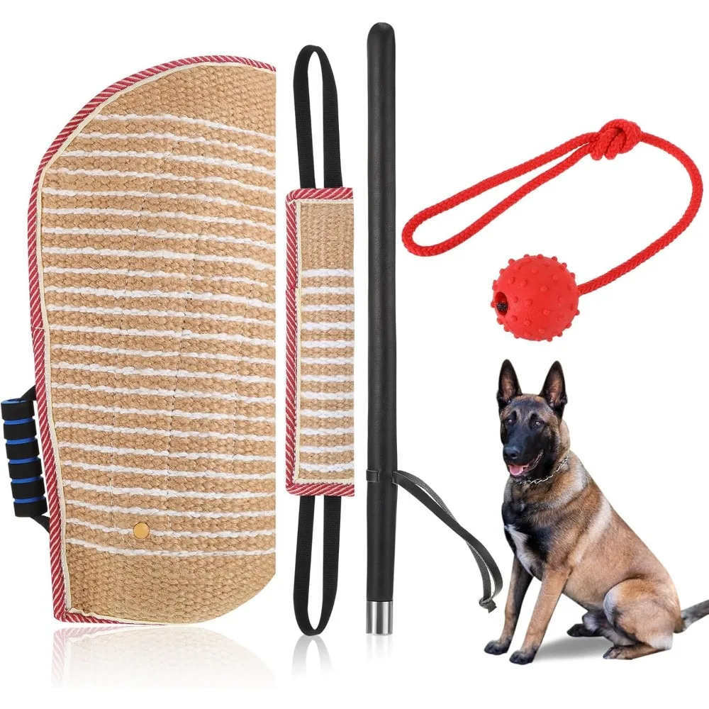 

4 Piece Dog Training Kit with Bite Sleeve Pillow Tug Toy Training Stick Rubber Ball for K9 Puppy Interactive Fetch