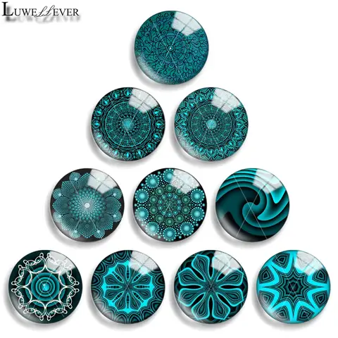 12mm 10mm 20mm 25mm 30mm 40mm 861 Turquoise Mandala Mix Round Glass Cabochon Jewelry Finding 18mm Snap Button Charm Bracelet