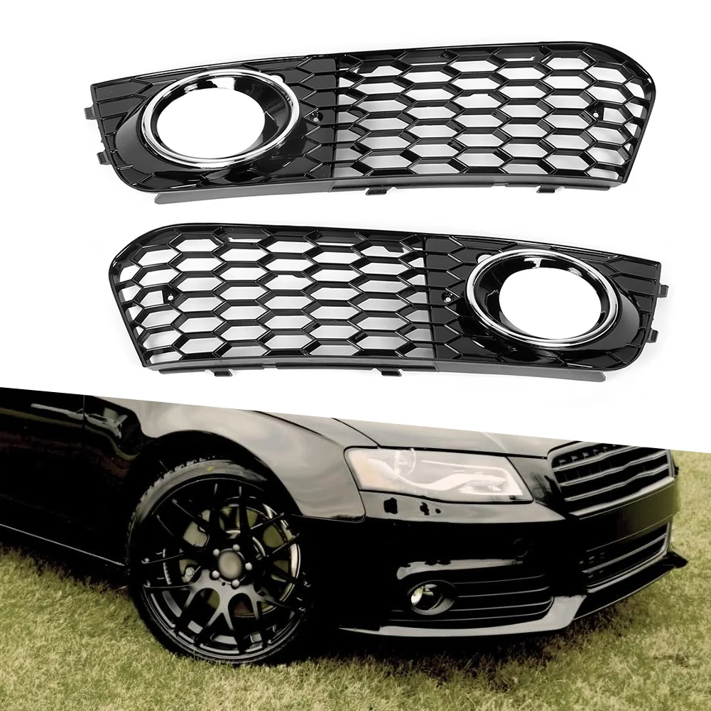 

ABS Mesh Perforated Fog Lamp Cover Grille for Audi A4 B8 Sedan 2009-2011, Durable Easy Installation Replacement Decorative