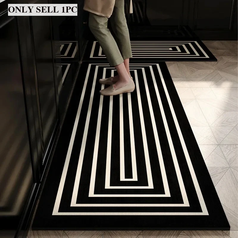 Kitchen Floor Mat Waterproof PVC Non-slip Oil-proof Leather Minimalism Black Striped Rug Long Rugs Home Decor Alfombra De Cocina
