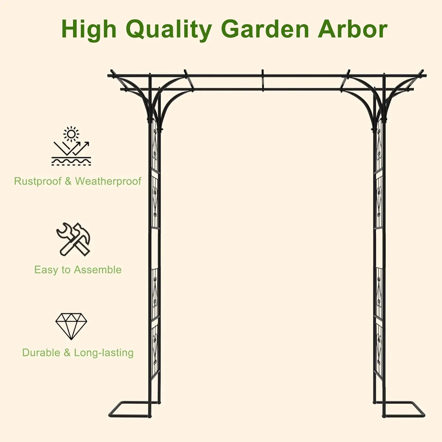 Garden arched branches with ground stakes, steel frame support grid frame