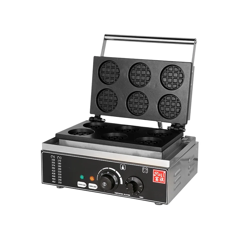Full Automatic 6 Grids Round Waffle Maker Wave Shaped Snacks Wave Waffle Making Machine Kitchen Machine