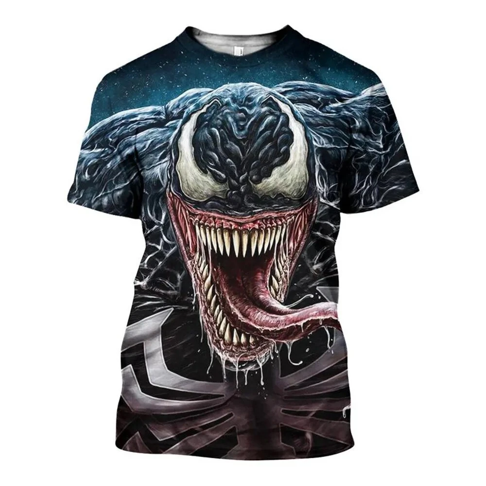 MINISO-T-shirt Venom à manches courtes et col rond pour garçon et adulte, vêtement estival et décontracté avec impression 3D