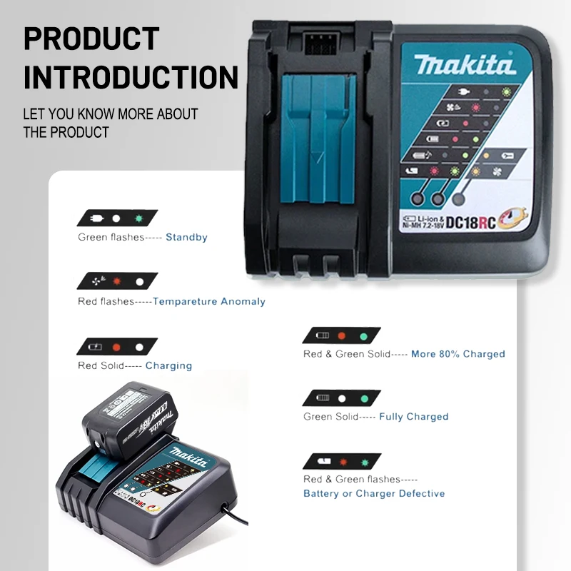 100% original Makita 18V3A charger with rechargeable battery, fast charging, Makita BL1830 BL1830B BL1840 BL1850 BL1850B