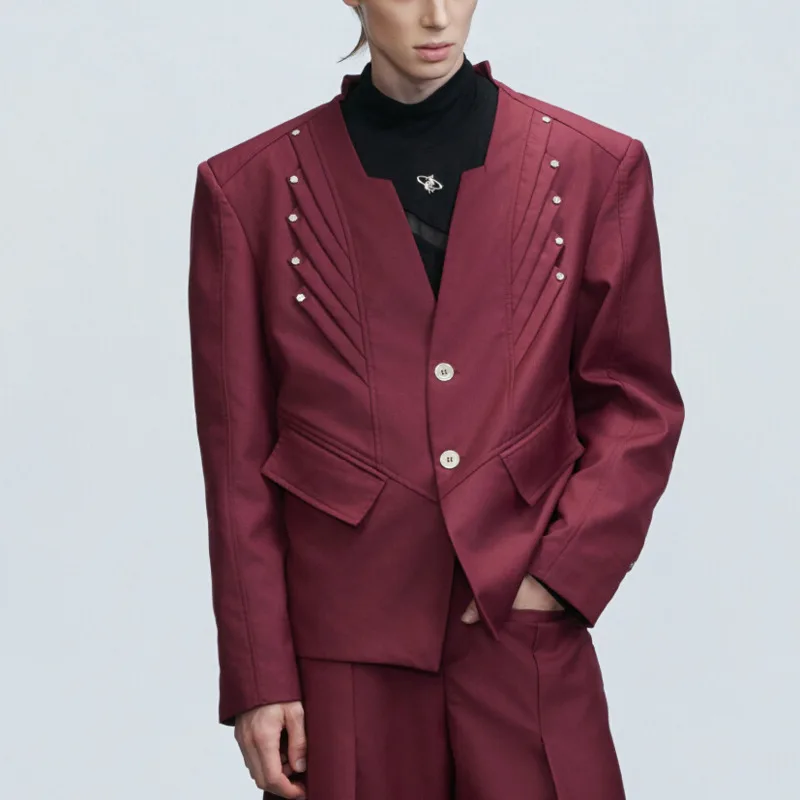 WVGA Spring Autumn New Man Tide Stand Collar Long Sleeve Blazer Niche Chic Casual Draped Straight Suit Pants Sets Ins Y2K W14398