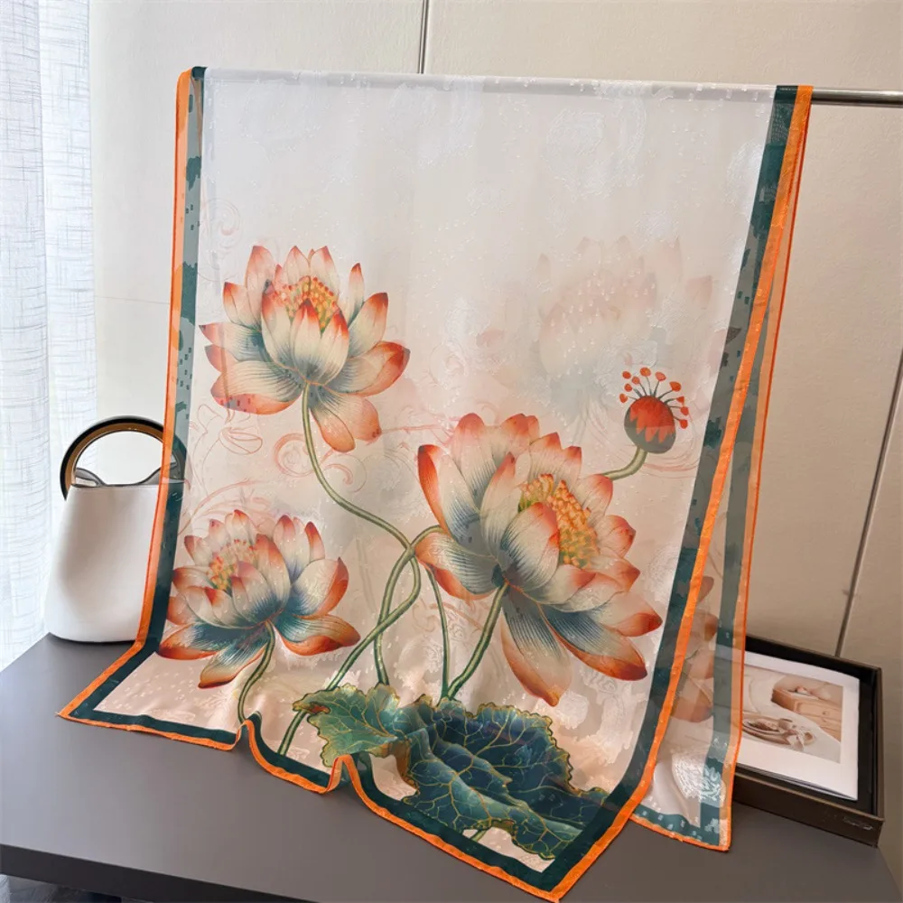 

Fashion 180*70cm Women Silk Scarf Peony Flower Soft Silk Scarves Breathable Luxury Female Shawl Wrap Summer