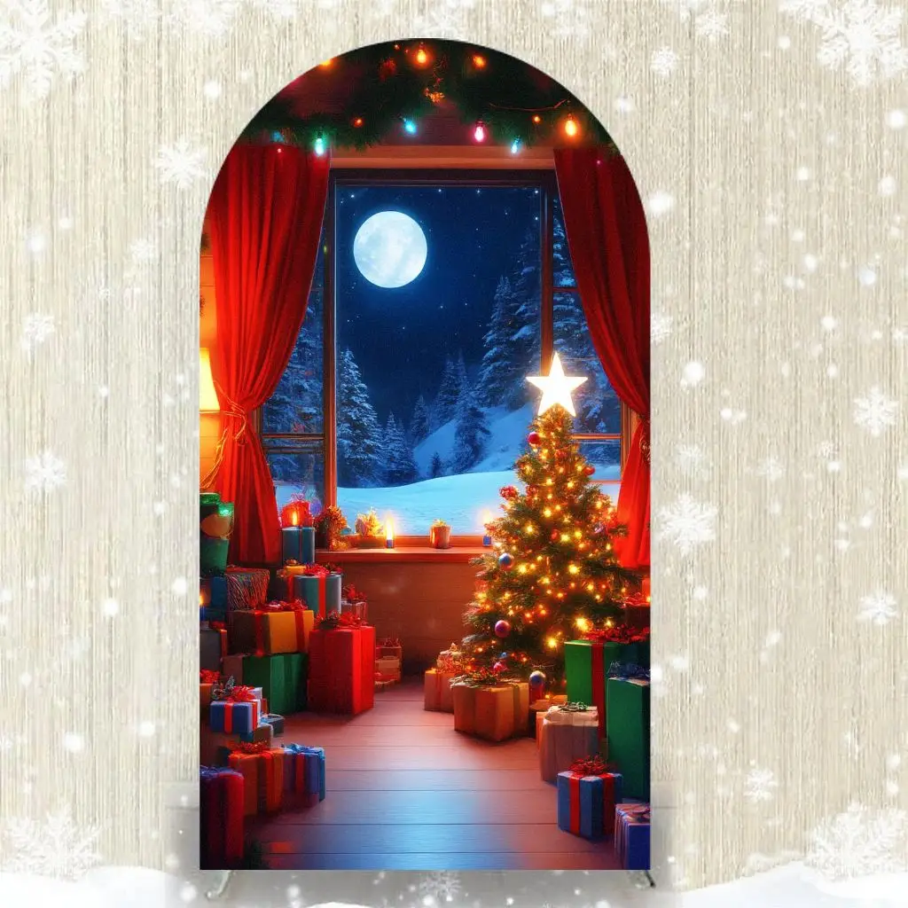 VIKAMA Weihnachten verschneite Nachtszene, Weihnachtsbaum-Party-Hintergrund für den Innenbereich, bequeme festliche Heimdekoration, Fotohintergrund