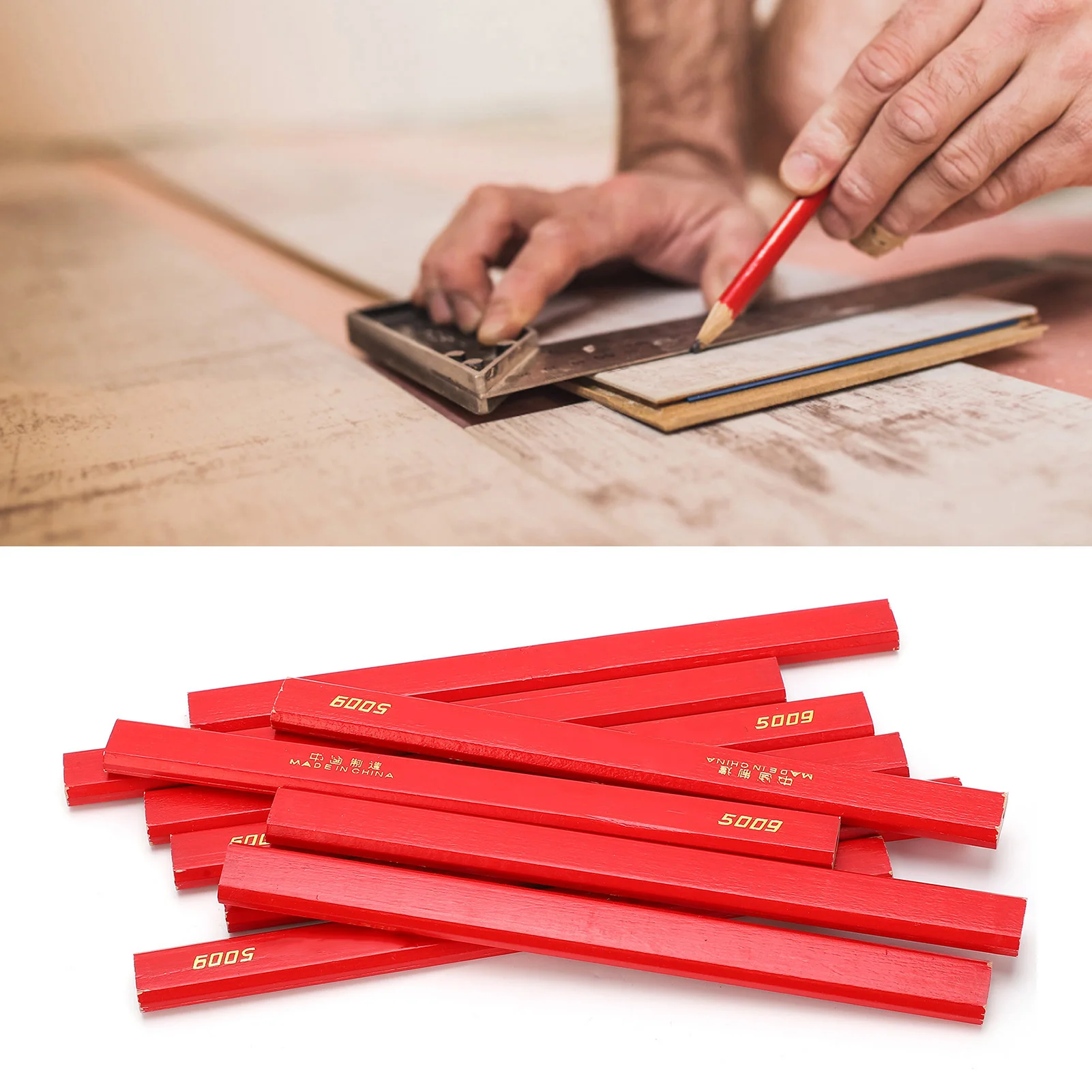 10Pcs 170mm Carpenter Pencils Pine Wood Material Octagonal Shape Builders Pencils Red Core Double Head Design