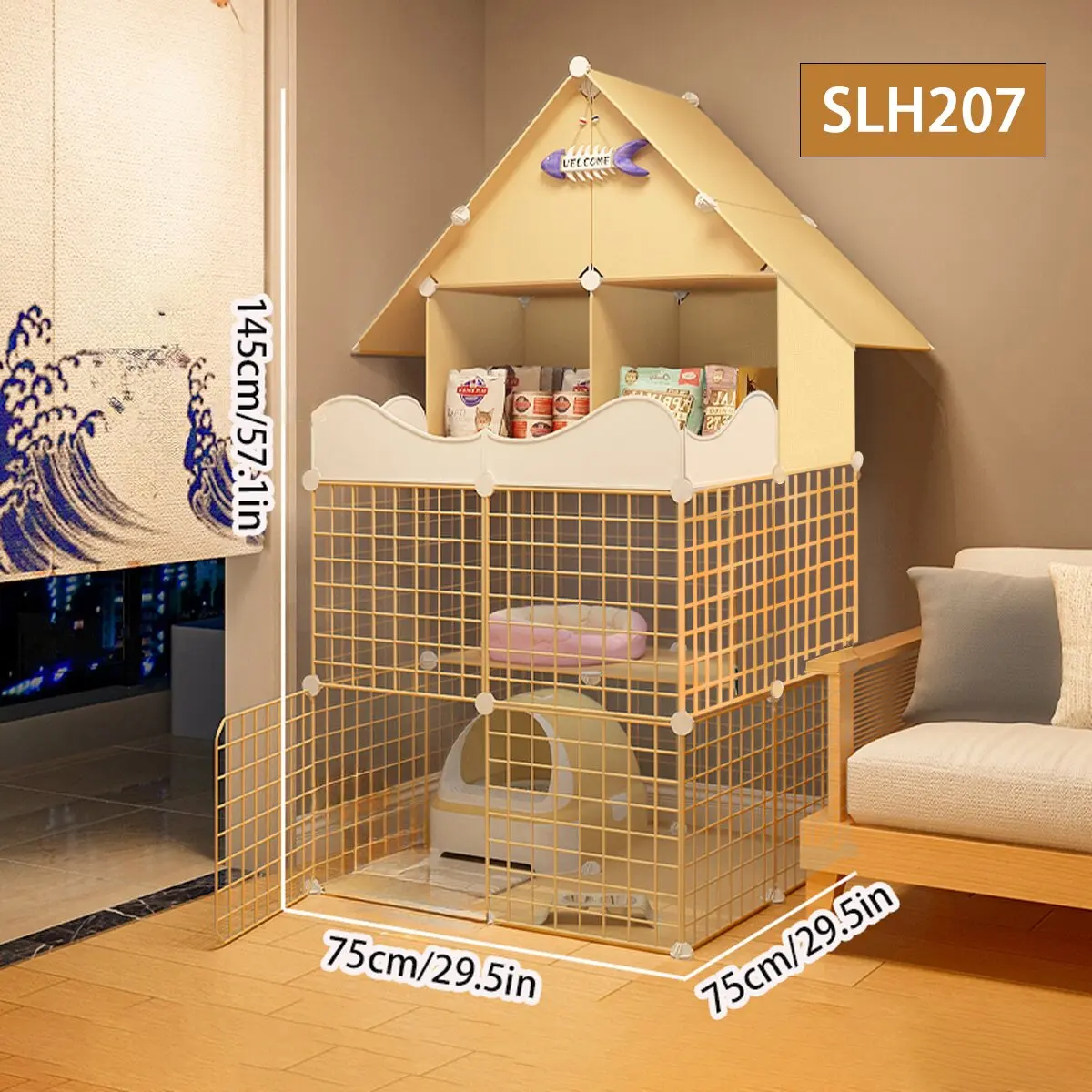 Simple Cat Cage Home Indoor Extra Large Free Space Cat House Cattery Nest Pet Cage Two-Story