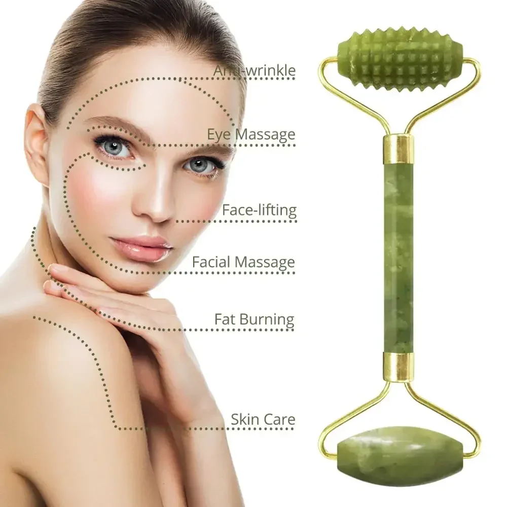 Jade Roller Facial Massage Tool Set Natural Stone Face Massager Guasha Massage Board Gouache Scraper Jade Roller And Guasha Kit