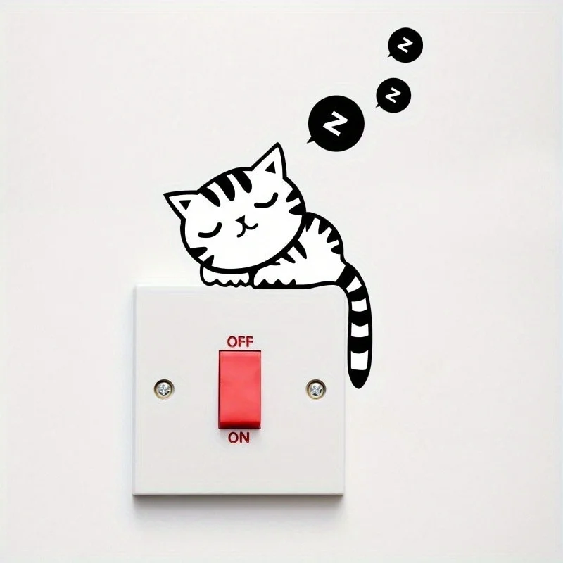 10PCS Cartoon Removable Cute Lovely Black Cat Sleep Socket Switch Wall Sticker Vinyl Decal Home Decor Decal Stickers on The Wall