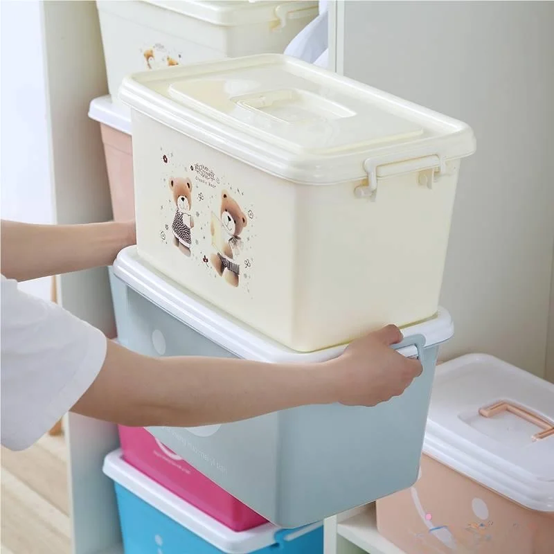 

Большой пластиковый контейнер для хранения с крышкой для дома, органайзер для одежды и игрушек, простой дизайн, легко переносить и хранить.