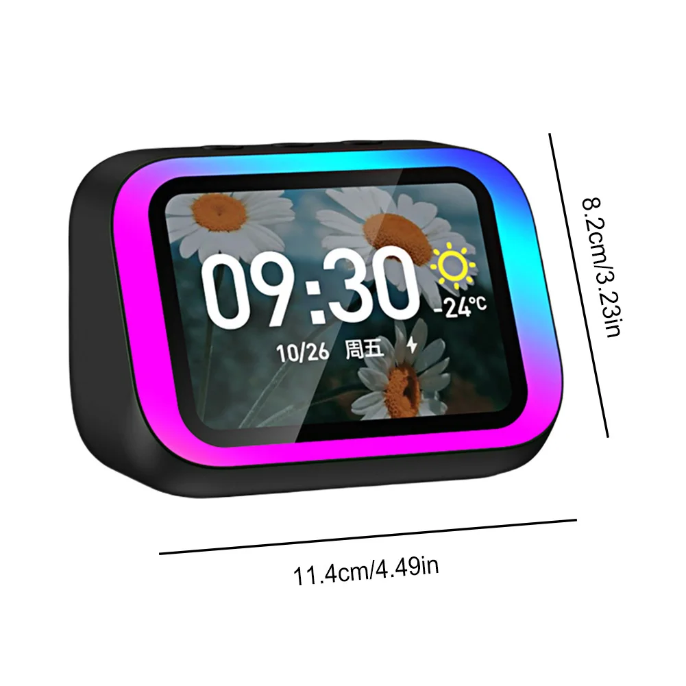 مكبر صوت ذكي مساعد صوت محمول BT مكبر صوت منبه مكبر صوت منزلي مع أضواء RGB عرض الطقس لغرفة النوم
