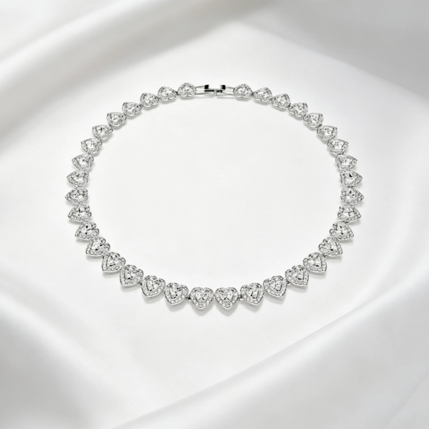 

High-quality classic heart-shaped zircon necklace, bracelet, and stud earrings set, S925 silver, gift, party, couple, banquet