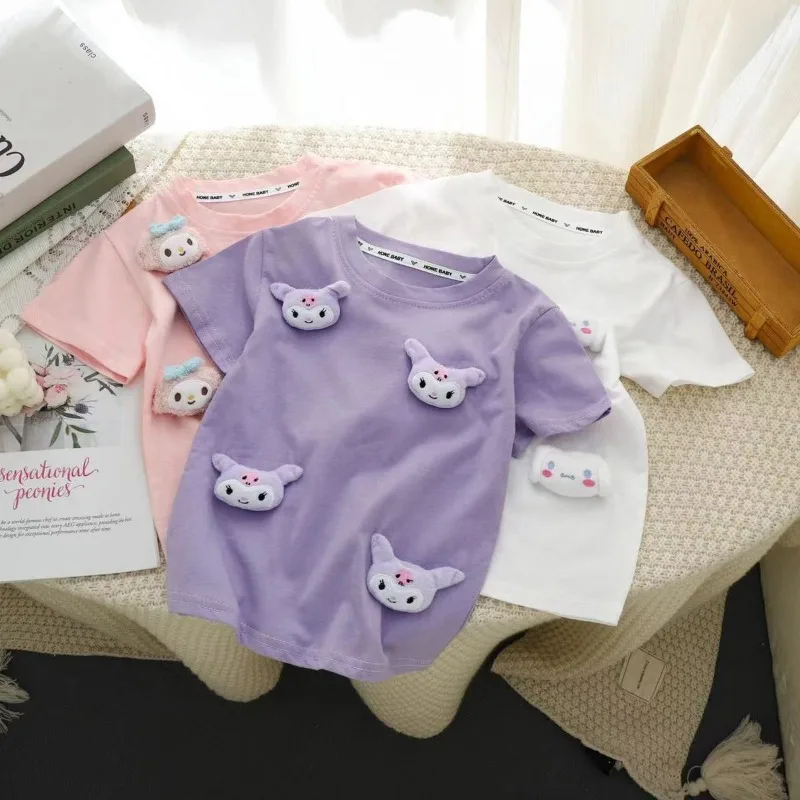 

Cinnamoroll Anime Kawaii Sanrio Ins Plush Doll Cotton Short Sleeve Shirt Cute Kuromi My Melody T-shirt Clothing Gifts for Kids
