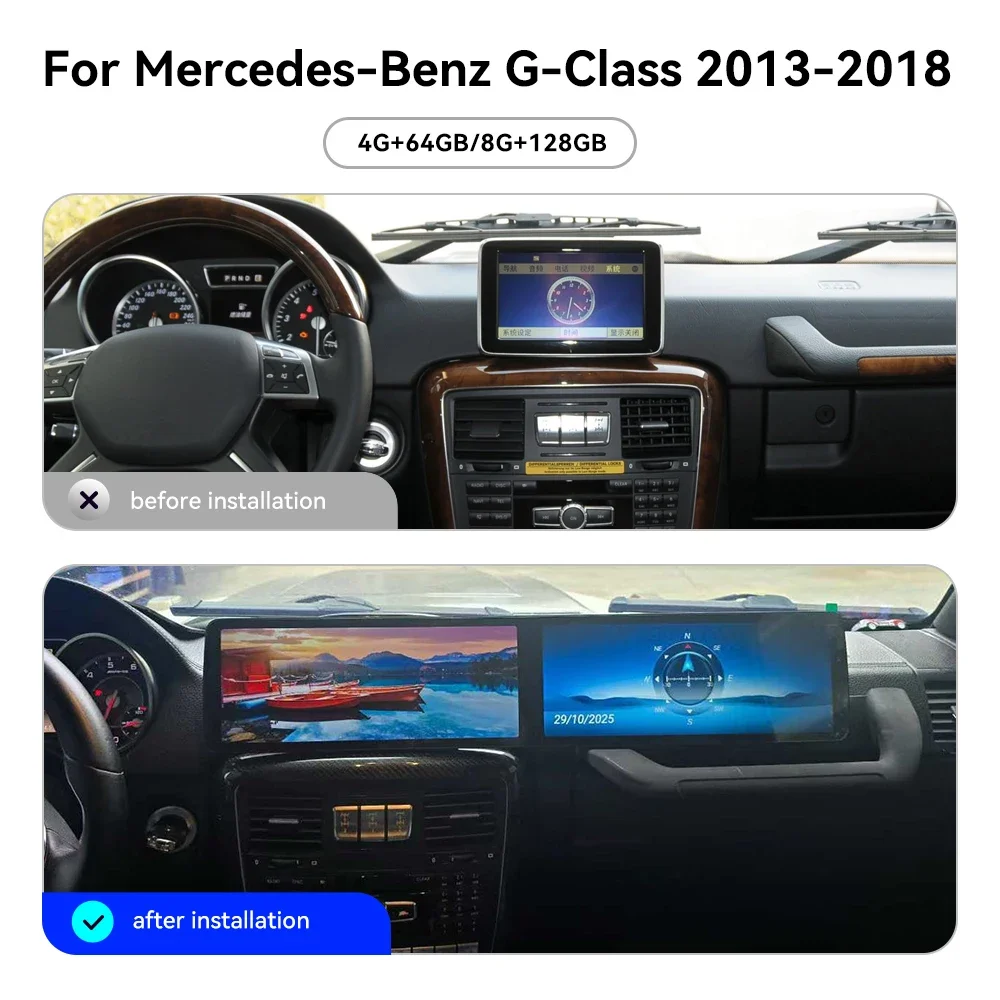 25.6 INCH Dual Screen Multimedia Player For Mercedes Benz G Class W463 2013-2018 Carplay Android Car Auto Radio Stereo GPS Navi