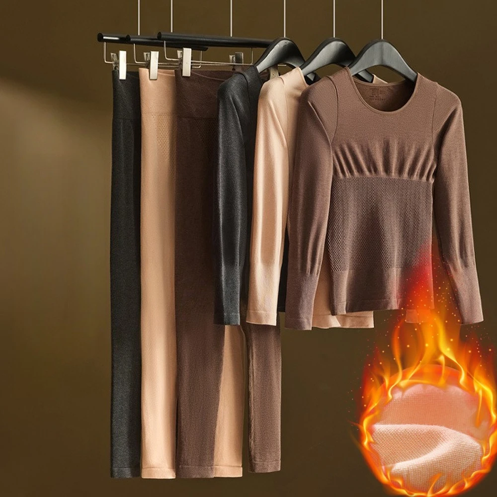 

1 комплект женского осенне-зимнего термобелья, облегающего утягивающего термобелья с длинными рукавами, топ и зимние леггинсы