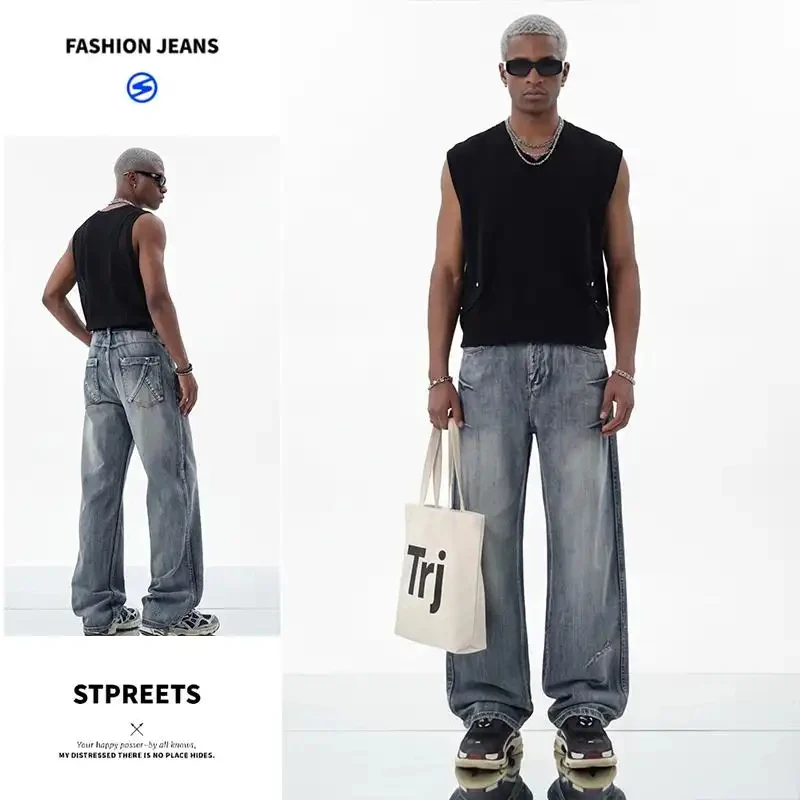 

Новые модные ретро-джинсы для мужчин 2026 года, широкие прямые джинсы в корейском стиле, повседневные свободные брюки в уличном стиле, универсальные винтажные