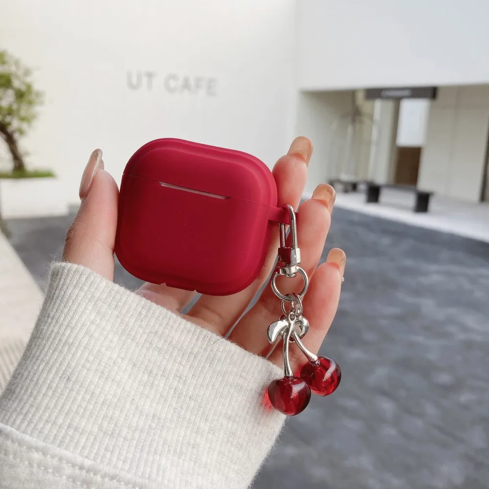 

Силиконовый чехол для Airpods 4 3 Pro 2 1, защитный чехол с 3D подвеской в виде вишни, чехлы для беспроводных наушников Apple Airpods Pro2, чехол