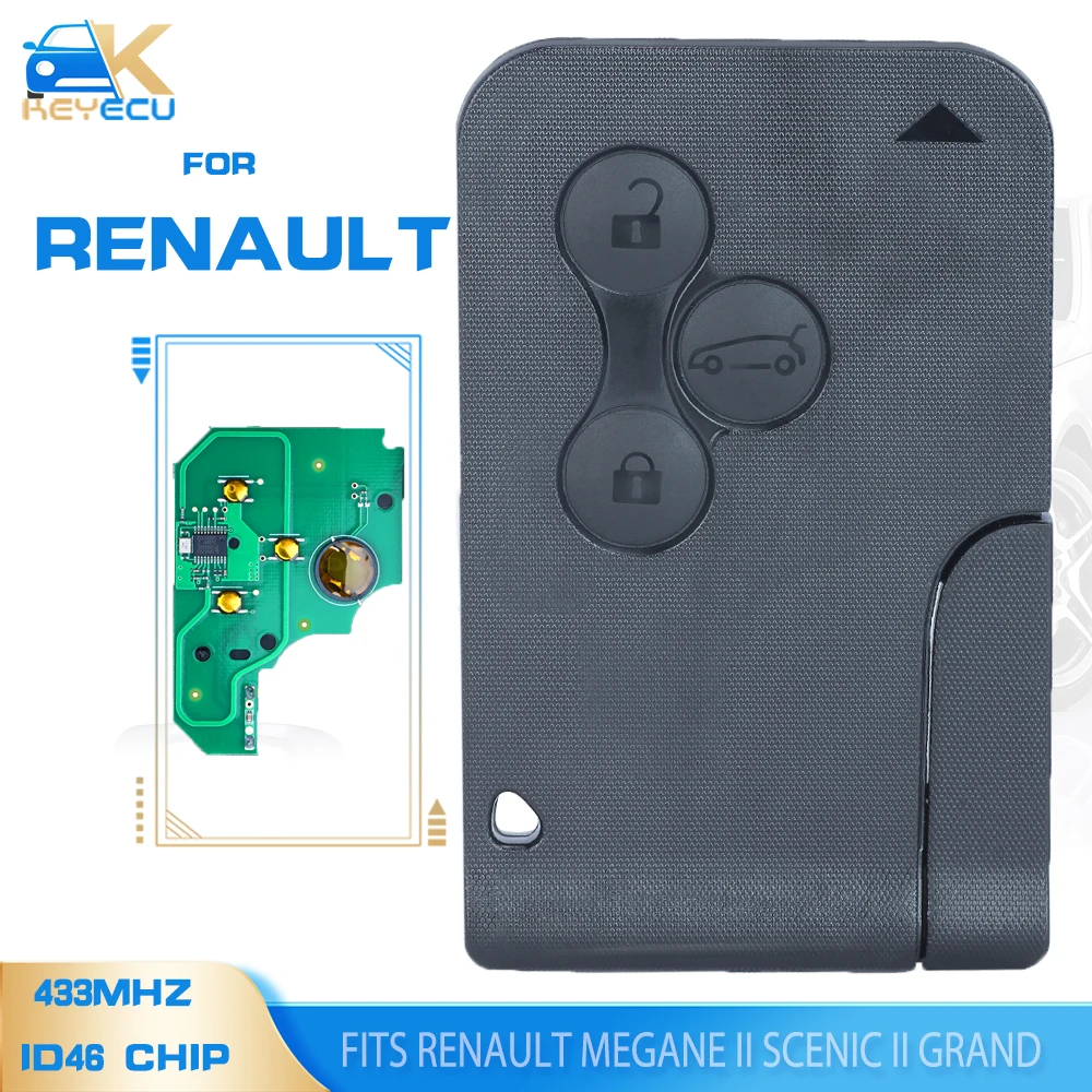 KEYECU Smart Key Card for Renault Megane II Scenic II Grand Scenic 2003-2008 433mhz PCF7947 Chip ID46 3 Button Remote