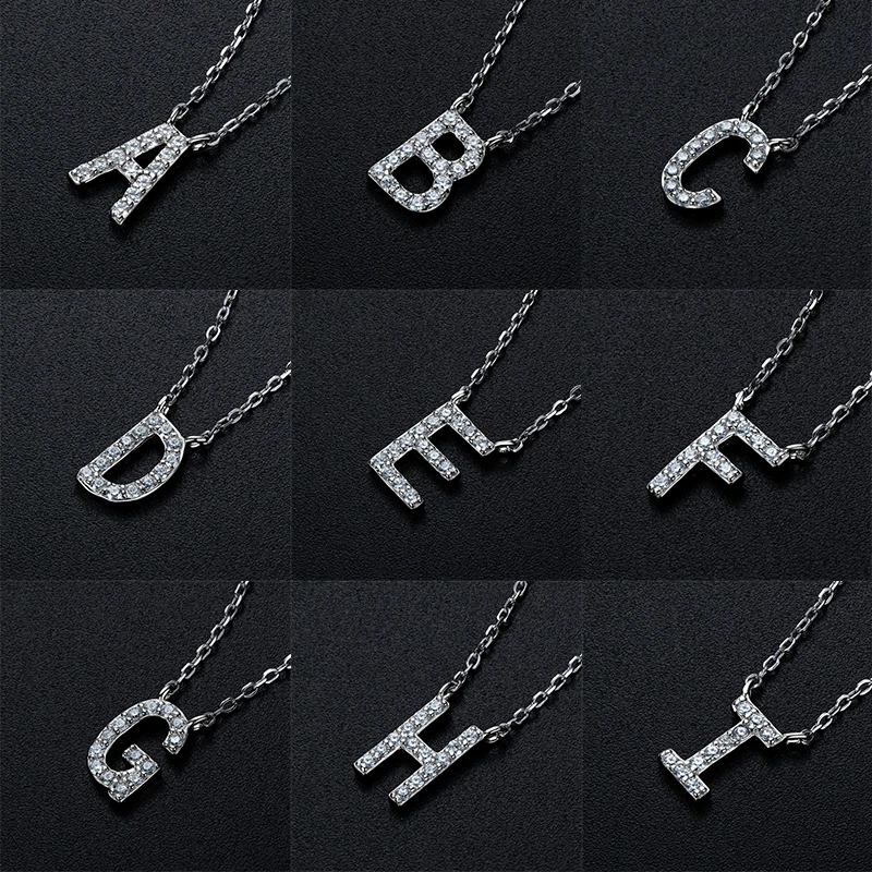 

OXTAO Real 925 Sterling Silver 26 English Letters A-Z Moissanite Initial Pendant Women's Delicate Necklace Fine Jewelry Gift