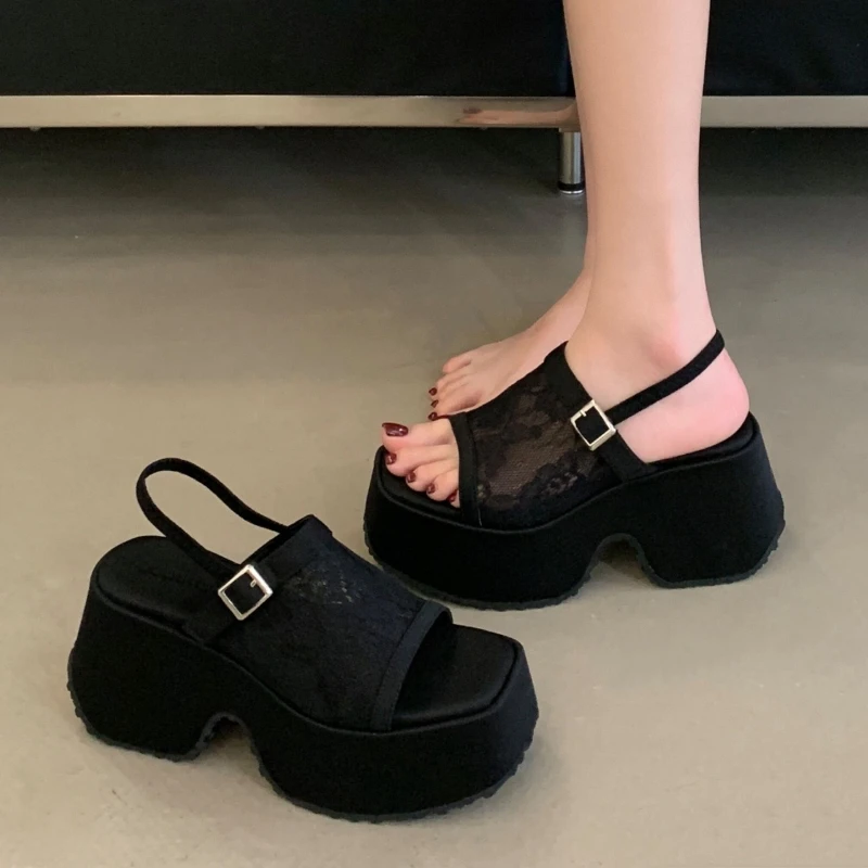 

Outdoor Height Increasing Platforms Sandals Summer Fashion Women Shoes Casual Back Strap Sandals Solid Color Thick Soled Shoe