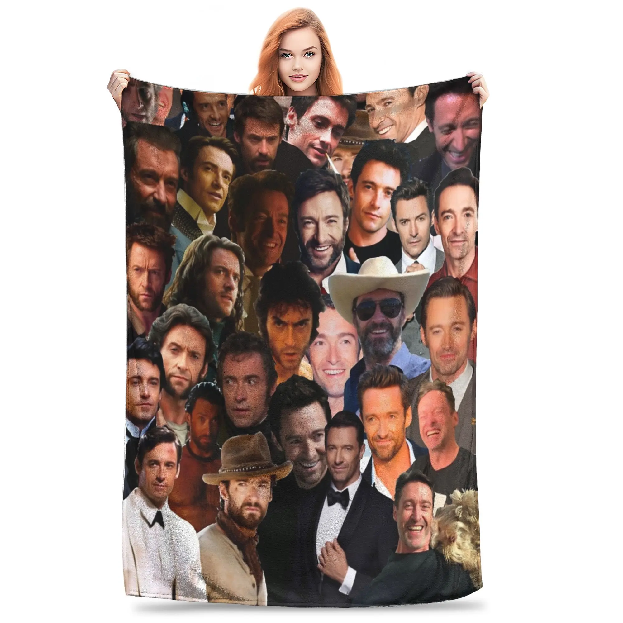 Funny Hugh Jackman Photo Collage Blankets Ultra-Soft Flannel  Cozy Throw Blanket Machine Washable