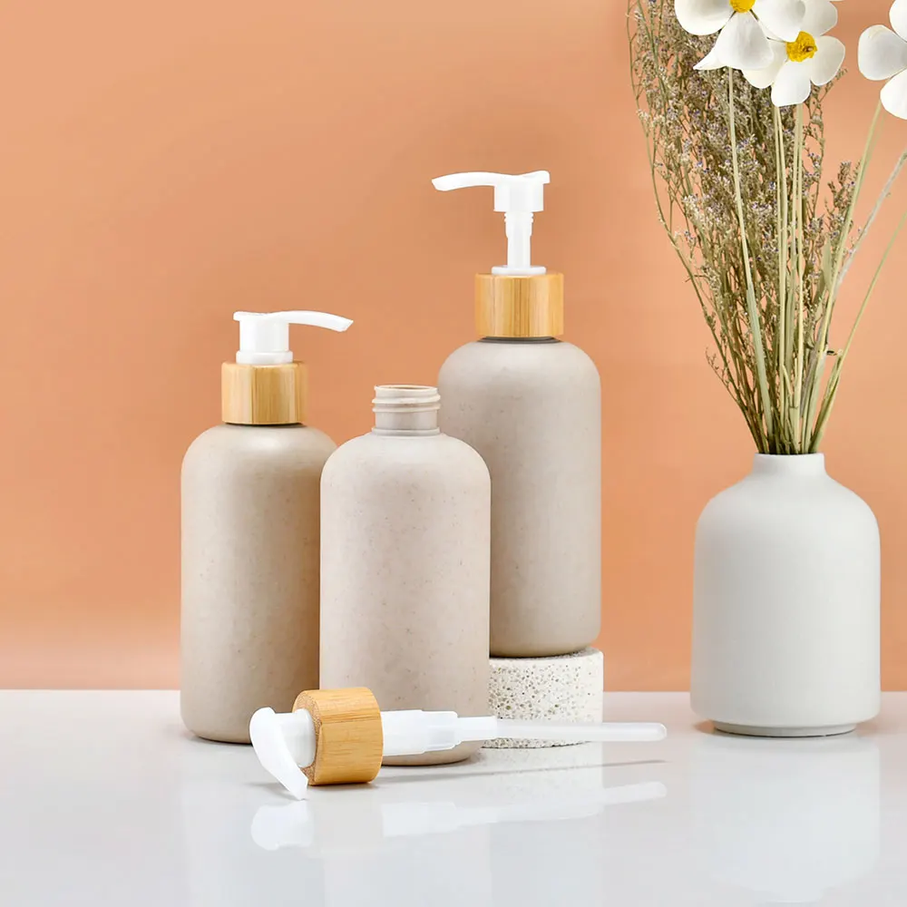 1Pcs Biodegradable Wheat Straw 8oz 17oz Shampoo Plastic Bottle with Bamboo Pump Protable BPA Free Soap Foam Cleaning Products