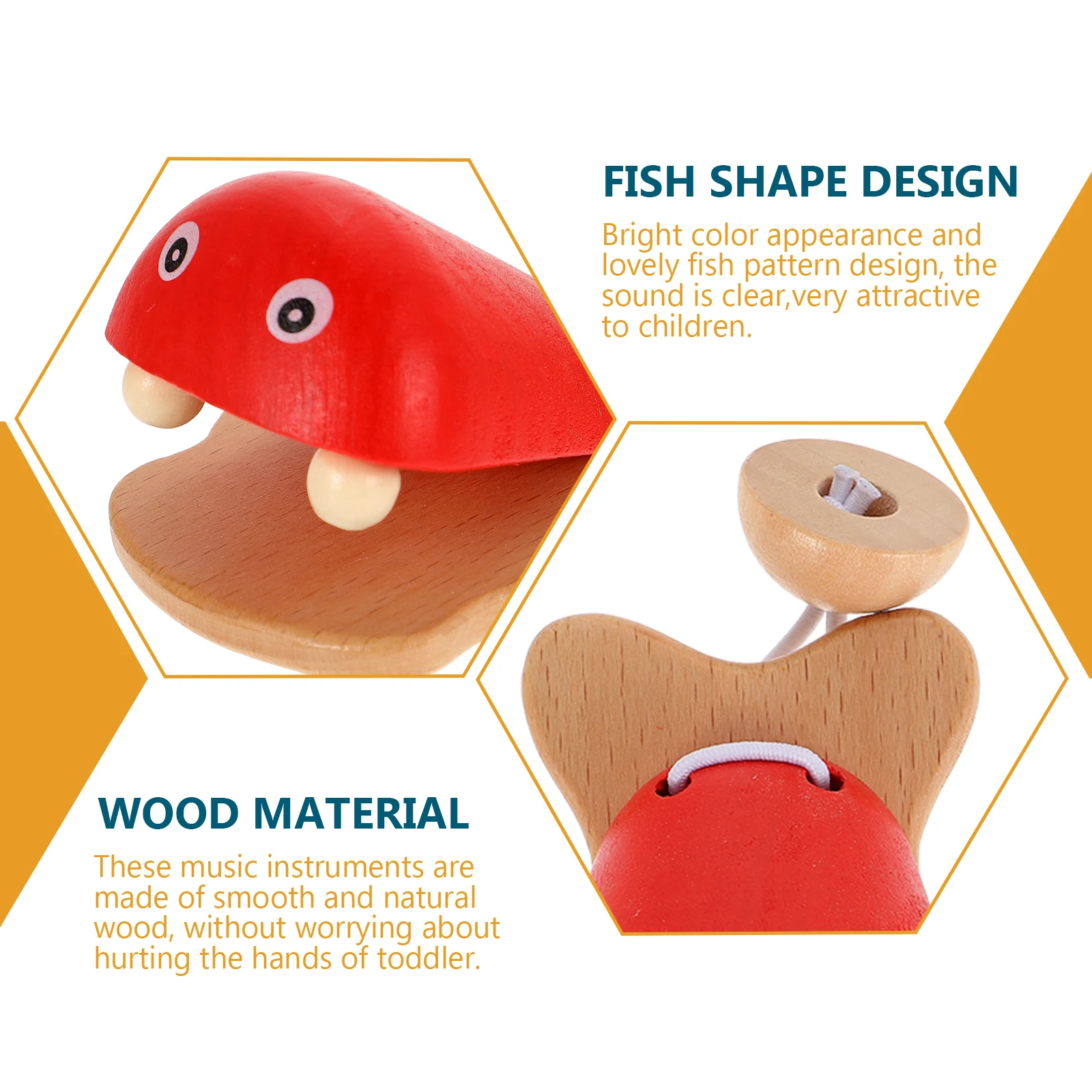 Altavoz de pescado de juguete para niños, castañuelas para el hogar, música, resistente al desgaste, instrumento de percusión infantil de madera, 2 uds.