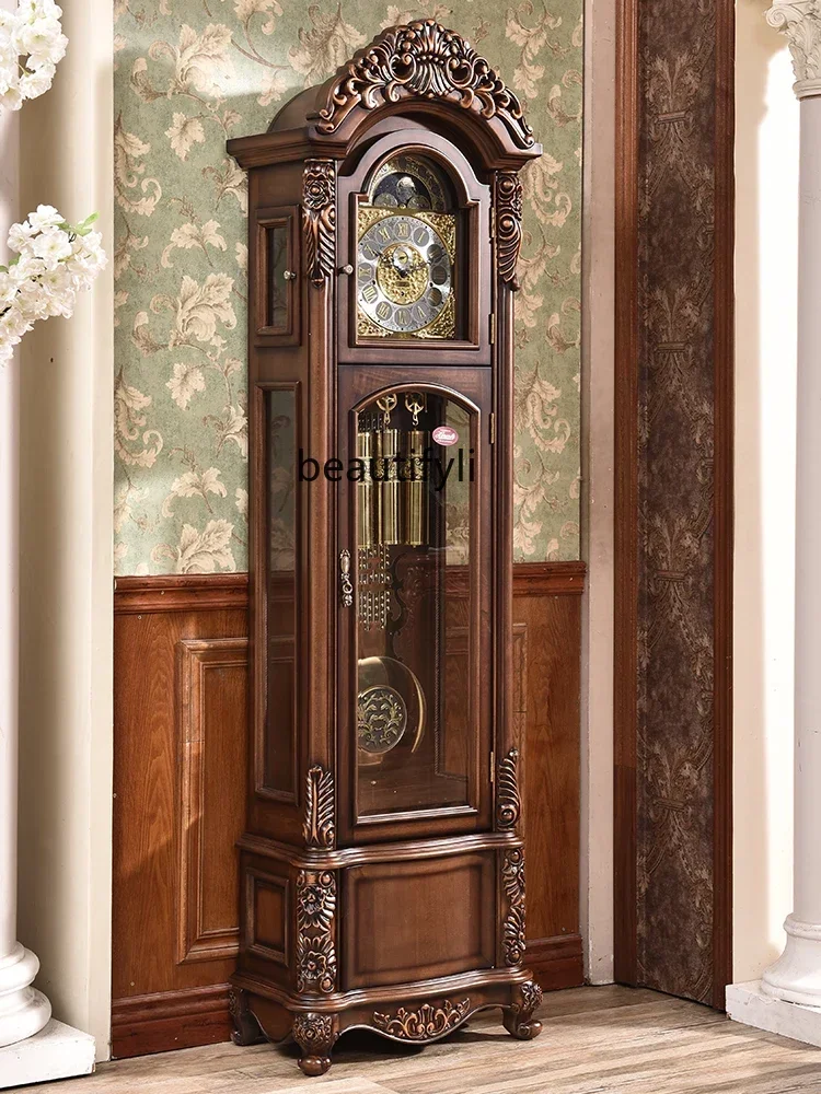 xxEuropean-Style Mechanical Floor Clock Living Room Villa Vertical Watch New Chinese Retro American Pendulum Clock