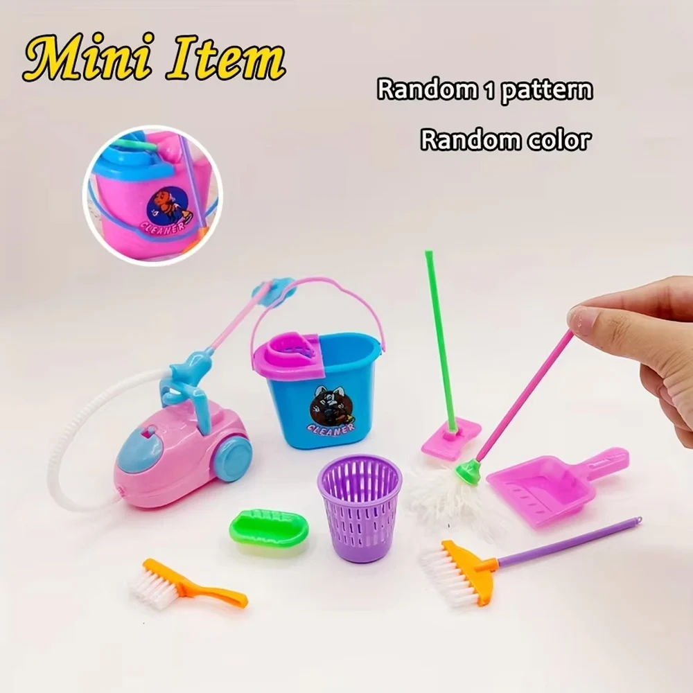 9pcs Set Miniature Mop Dust Cleaner Doll Housework Cleaning Supplies Tools Set Dollhouse Furniture Decoration Doll Accessories