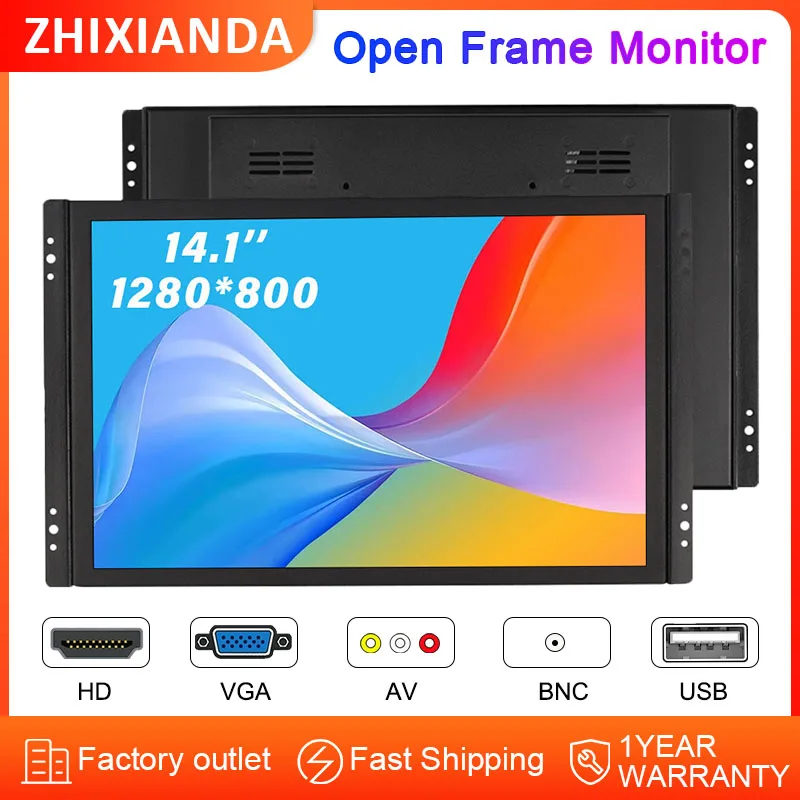 

ZHIXIANDA 14/14.1 Inch 1280*800 LCD Touch Screen Display Open Frame Monitor with Industrial Grade Metal Case Panel Mount Monitor